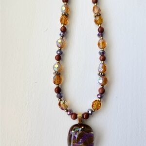 Handmade Faceted glass, Stone and dichroic Beaded Pendant Necklace